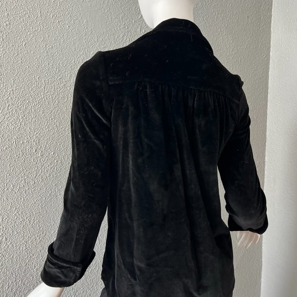 Vintage 70s Black Velvet Mod NEW GIRL Button Disco Blouse Top S - Picture 13 of 13